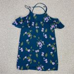 Mi Ami Francesca’s Floral Cold Shoulder Tiered Ruffle Shift Dress Teal XS Blue Photo 11