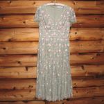 Mac Duggal  35104 Green Multicolor Embroidered V Neck Cap Sleeve Midi Dress Photo 4