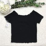 BP New Medium 90s Ribbed V-Neck Short Sleeve Lettuce Hem Baby Tee Crop Top Photo 5
