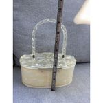 VINTAGE 1950s LUCITE PURSE Handbag PEARL Marbleized Ivory Round Box Style Nice! White Photo 2