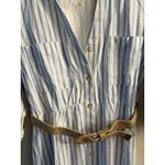 August Silk August Sky Women's Linen Blend Dress Blue Striped Maxi with Roll Tab and Belt S Photo 4