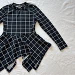 SheIn NWOT Small Black Geometric Print Handkerchief Hem Full Sleeve Peplum Mini Dress Photo 2