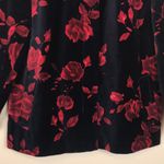Talbots  Women's Floral Roses Velvet Black Red 7/8 Sleeve Jacket Photo 2