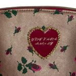 Betsey Johnson  Rose Gold Rosebuds T Bottom Clam Pouch Makeup Bag Hearts Pink Photo 1