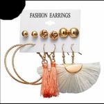 Six Pack Gold Geo Hoop Tassel Fan Earrings Photo 0