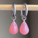 Handmade rose opaline teardrop Czech glass simple minimalist hoop earrings🩷 Photo 1