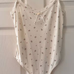 Coquette Dainty Cream Lace Trim Mini Floral Rosette Bow Bodysuit White Photo 0