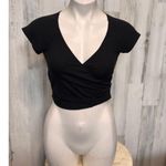Pink Rose Black Ribbed Wrap Crop Top – Size S Photo 1