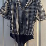 Draper James Womens  navy white gingham body suit blouse Photo 0