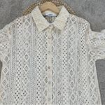 Anthropologie  La Maise Studio Lace Crochet Button Down Shirt Top in Beige S Photo 2