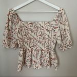 SheIn  Blouse Smocked Floral Pattern Cream Half Sleeve Square Neck Photo 4