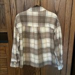 American Eagle Oversized Plaid Shirt Jacket Fleece Brown White Blue Size Medium Photo 6