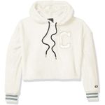 Champion  Cream Faux Fur Varsity C Cropped Soft Pullover Hoodie Size Large Photo 6
