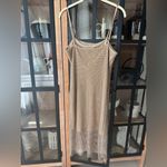 Gianni Bini  mesh beaded midi dress bodycon beige champagne adele metallic gold Photo 2