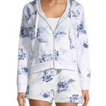 Vintage Havana White Blue Floral Print Zip Up Cropped Hoodie Size Small Photo 0