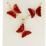 Plated Red Butterfly Necklace Set Photo 2