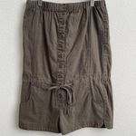 CHESLEY Khaki Olive Green Linen Strapless Button Up Waist Tie Romper Shorts Photo 0