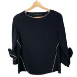ZARA  Navy Blue White Contrast Piping Bow Long Sleeve Blouse XS Photo 0