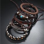 6 Pcs Set Vintage Style PU‎ Leather Stylish Bracelets with Retro Look Brown Photo 1