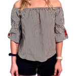 Womens Ambiance Apparel Striped Off Shoulder Floral Embroidered Top Photo 0