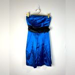 Speechless  Strapless Blue Satin Dress with Black Bow - Size 3 Photo 1