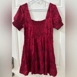 ROW A Dress Junior's L Red Floral Print Square Neck Fit & Flare Short Sleeves Size undefined Photo 4