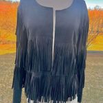 Vocal  Black Fringe Faux Suede Jacket Photo 5