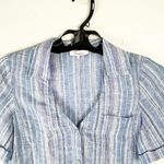Parker 100% Linen Striped Shirt Sleeves Three Button Chest Pocket Boxy Top Small Photo 4