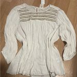 Cream Pleated 3/4 Sleeve Blouse with Bib Collar Size M Photo 3