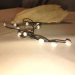 Necklace Handcrafted Pearl Leather Cord Lariat Style 24 inches Black Photo 6
