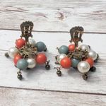 Vintage Clip On Earrings Multi Tone Cluster Dangle Photo 6