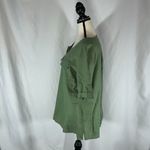 Anne Klein Womens Popover Top L Linen Blend Gold Zip Tassel Roll Tab Sleeve Photo 1