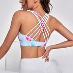 SheIn NEW Tie Dye Sports Bra Cross Cross High Support Pink White Blue Medium Pullover Photo 1