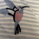 Talbots SINGING BIRDS NECKERCHIEF Blue and White Striped Scarf with Embroidery Photo 2