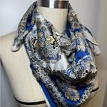 Vintage silk scarf square paisley blue cream EUC 29.5” x 30.5” Photo 14