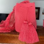 Authentic 100% Wayuu Mochila Colombian Bag Medium Size Crossbody Pink Fringed Photo 4