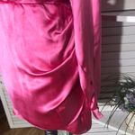 ZARA Mini Dress Valentine's Satin Ruched Bishop Sleeve Tulip Hem Hot Pink sz L Photo 11