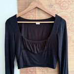 Aritzia Wilred Free Ruched Black Long Sleeve Cropped Top Size M Photo 1