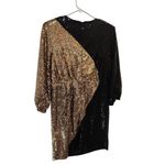 Eloquii  Long Sleeve Sequined Colorblock Mini Party Formal Dress Gold Black Sz 14 Photo 1