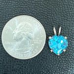Sterling Silver Vintage 925 Blue Topaz CZ Cubic Zirconia Heart Pendant 1.3g Photo 3