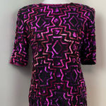 Vintage Silk & Sequin Short Sleeve Party Blouse Medium Cocktail NYE Black Photo 0