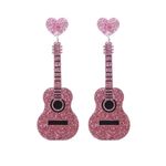 Sparkle with style: Pink guitar glitter‎ acrylic earrings Photo 0