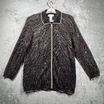 Drapers & Damons Cardigan Large Black Gold Metallic Zip Zig Zag Shimmer Glam Photo 1