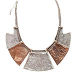 Retro Chunky Hammered Pendant Silver & Copper Tone Necklace Mesh Chain 16" Photo 2
