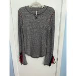Free People Thermal Sweater Medium Gray Lace Up Sleeves Whimysgoth Cyber Grunge Photo 2