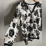 Cathy Daniels  Y2K Floral Print Sweater Top Women’s M Black White Pullover Button Photo 3