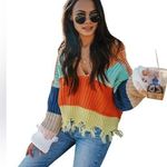 Boohoo  frayed knit rainbow sweater sz US 14 Photo 0