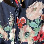 Three Pink Hearts  Navy Blue Floral Romper Short Sleeve Open Back Zip Size XS Photo 7