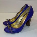 Coach Desaree Purple Bock Heel Pumps Gold Hook Buckle Accent Heels Size 6 B Photo 0