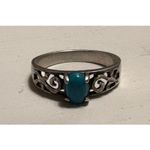 Genuine Turquoise Sterling Silver Ring (W.H. 925) – Filigree Scroll Band – Size Photo 5